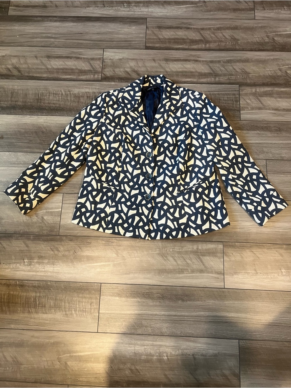 Geometric Navy and White Women's Blazer